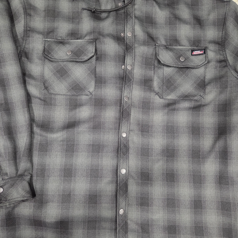 NWOT Dickies Men's Water Repellent Hooded Flannel Shirt Jacket Gry/Blk Size 3XL